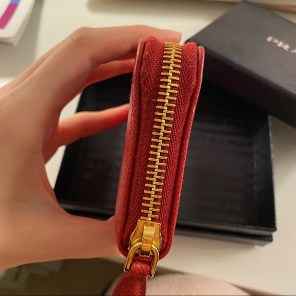 Prada red zip wallet